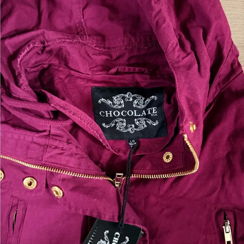 Chocolate Women's Hooded Utility Jacket in Wine - Picture 6 of 6